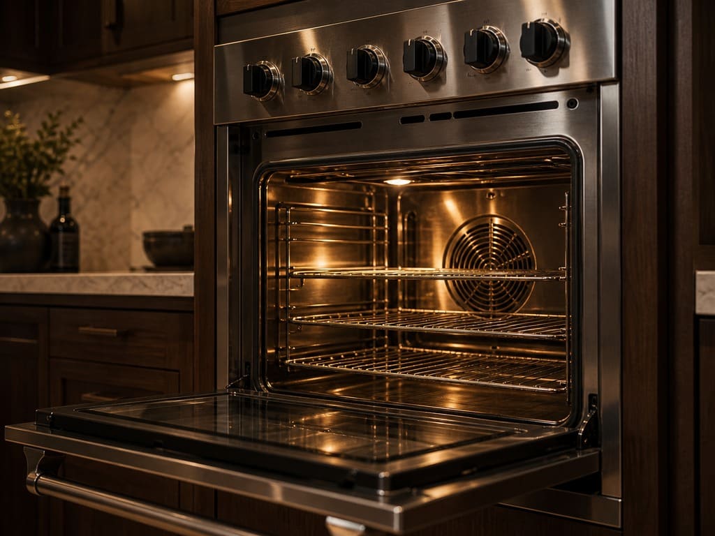 Viking wall oven with the door open during a Milpitas calibration